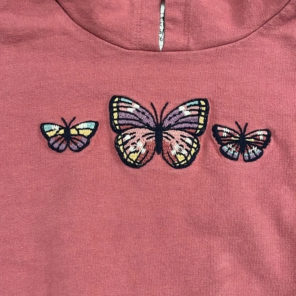 Pink embroidered Butterfly Kids Hoodie 6/6X